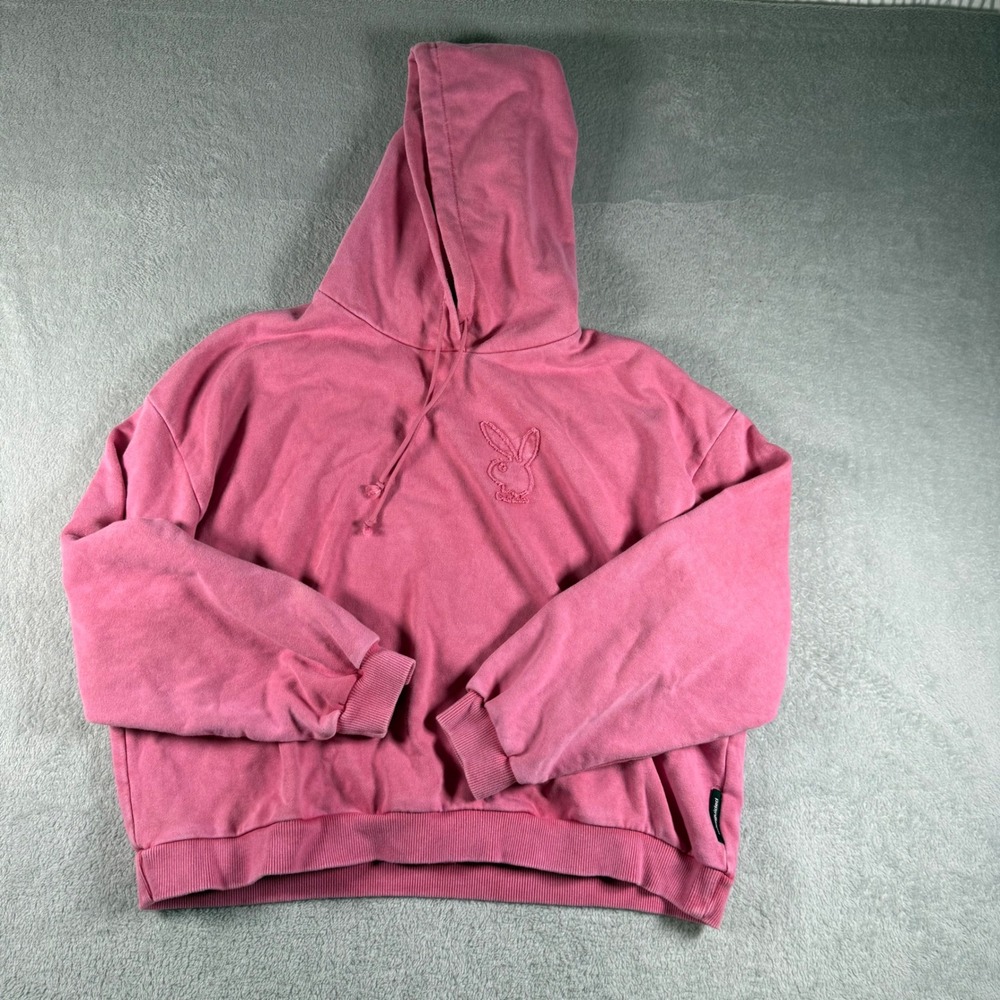 Playboy x Missguided Hoodie Women Medium Pink Embroidered Bunny Logo Sweatshirt